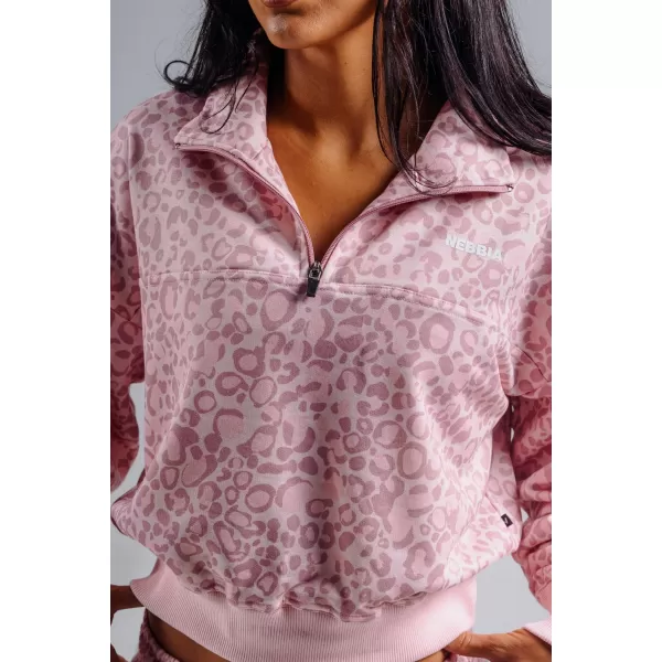  Pulover z zadrgo in leopardjim potiskom NEBBIA PRIMAL 866 ROZA LEOPARD 
