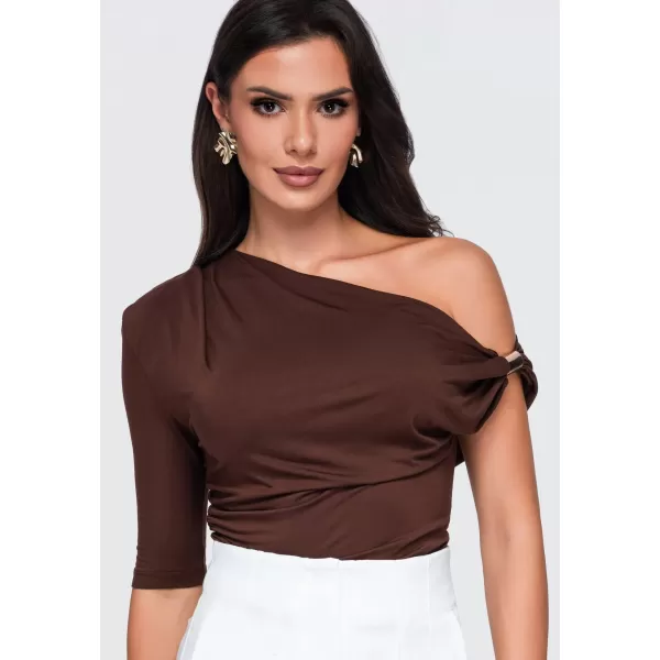  Ženska majica s kratkimi rokavi OMBRE OW-TS-E0075 RJAVA 