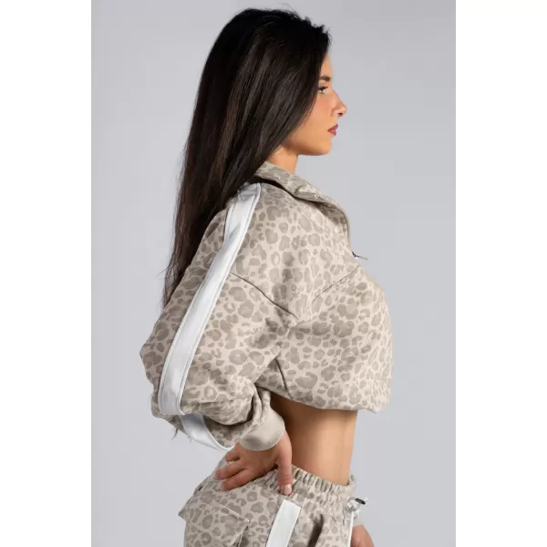  Pulover z zadrgo in leopardjim potiskom NEBBIA PRIMAL 866 KREMNI LEOPARD 