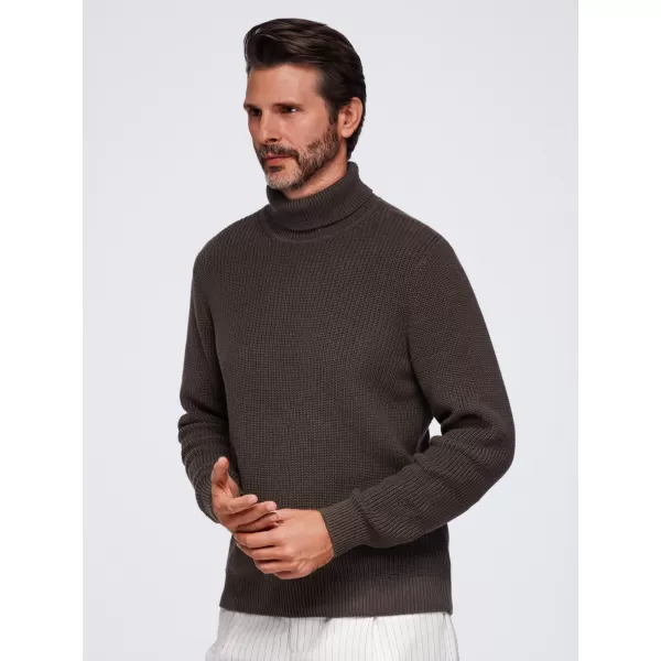  Moška majica z ovratnikom OMBRE OM-SWTN-0189 TEMNO RJAVA 