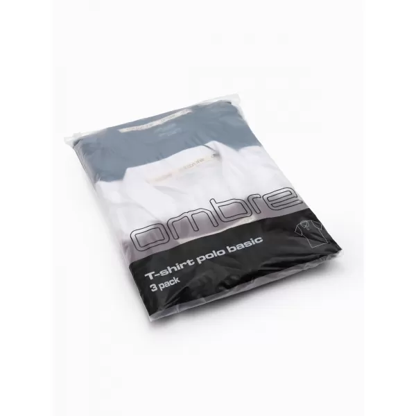  Moška majica s kratkimi rokavi z ovratnikom OMBRE OM-POBS-0171 BELA/KOSTANJEVA/TEMNO MODRA 