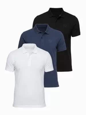 Moška majica s kratkimi rokavi z ovratnikom OMBRE OM-POBS-0171 ČRNA/MORNARSKO/BELA