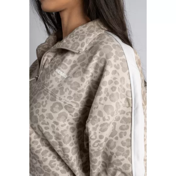  Pulover z zadrgo in leopardjim potiskom NEBBIA PRIMAL 866 KREMNI LEOPARD 