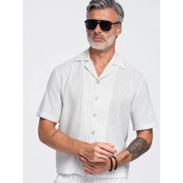  Moška srajca OMBRE OM-SHSS-0222 UMAZANO BELA 