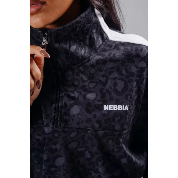 Pulover z zadrgo in leopardjim potiskom NEBBIA PRIMAL 866 ČRNI LEOPARD 