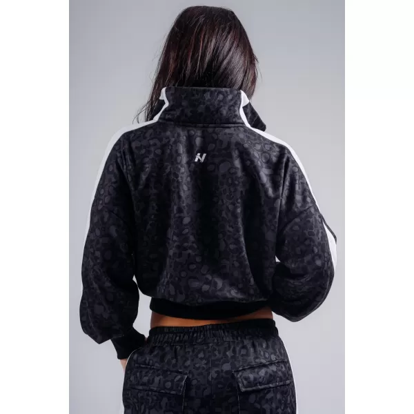  Pulover z zadrgo in leopardjim potiskom NEBBIA PRIMAL 866 ČRNI LEOPARD 