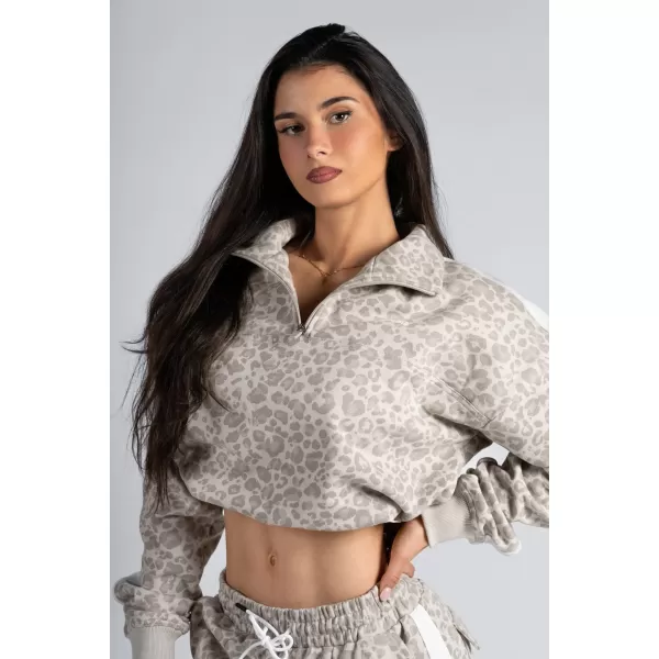  Pulover z zadrgo in leopardjim potiskom NEBBIA PRIMAL 866 KREMNI LEOPARD 