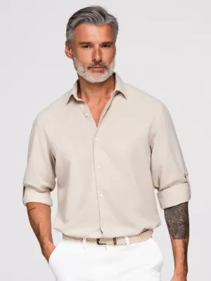 Moška srajca OMBRE OM-SHCS-0190 BEŽ