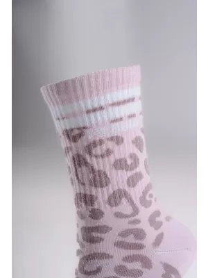 Kratke nogavice z leopardjim potiskom NEBBIA PRIMAL 106 ROZA LEOPARD