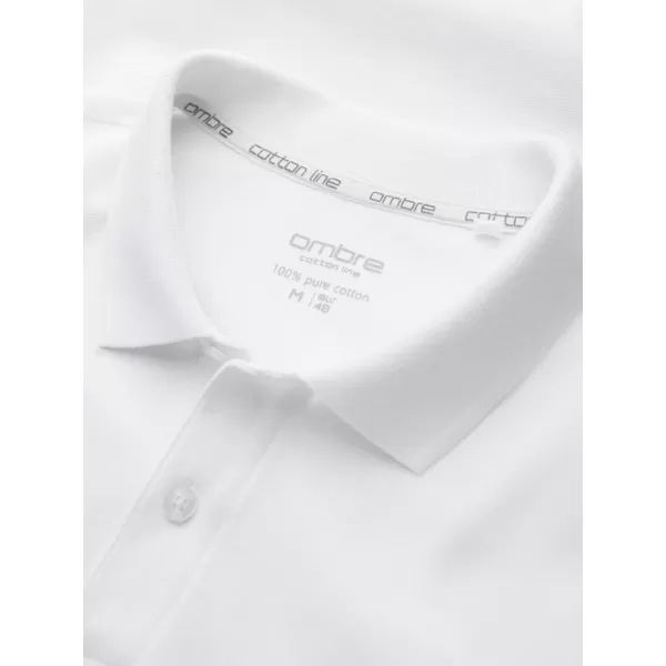  Moška majica s kratkimi rokavi z ovratnikom OMBRE OM-POBS-0171 BELA/KOSTANJEVA/TEMNO MODRA 