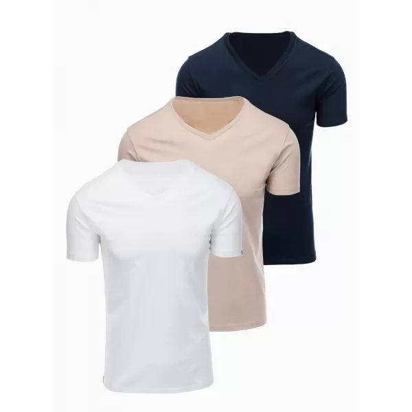  Moška majica s kratkimi rokavi OMBRE OM-TSBS-0281 BELA/PEŠČENA/MORNARSKO MODRA 
