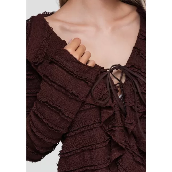  Ženska bluza OMBRE OW-TS-E0067 TEMNO RJAVA 