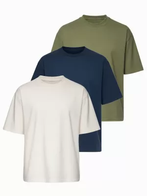 Moška majica s kratkimi rokavi OMBRE OM-TSBC-0291 UMAZANO BELA/BLEDO OLIVNA/MORNARSKO MODRA