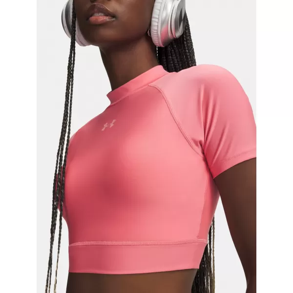  Ženska majica s kratkimi rokavi UNDER ARMOUR HEATGEAR CROP MOCK SS 6010006-600 ROZA 