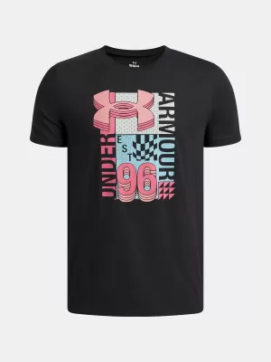 Fantovska majica s kratkimi rokavi UNDER ARMOUR B LOGO WM COLLAGE SS 6009271-001 ČRNA