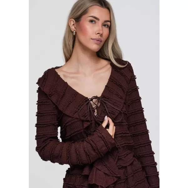  Ženska bluza OMBRE OW-TS-E0067 TEMNO RJAVA 