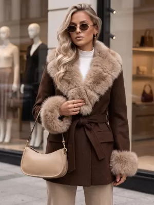Ženski plašč DSTREET TY6079 RJAVA