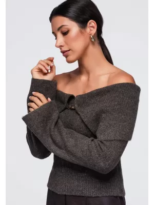 Ženski pulover OMBRE OW-SW-E0011 RJAVA