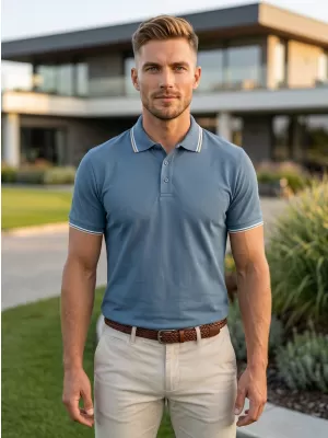 Moška majica s kratkimi rokavi z ovratnikom MALFINI FOCUS 232 DENIM