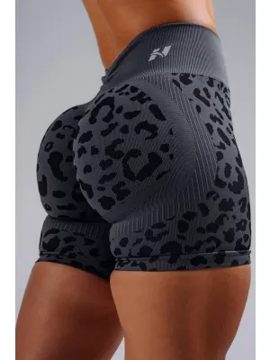 Kompresijske push-up kratke hlače z leopardjim potiskom NEBBIA PRIMAL 856 ČRNI LEOPARD
