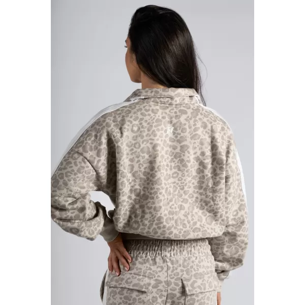  Pulover z zadrgo in leopardjim potiskom NEBBIA PRIMAL 866 KREMNI LEOPARD 