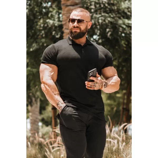  Moške majice s kratkimi rokavi NEBBIA MIKE MUSCLE FIT POLO 157 ČRNA 