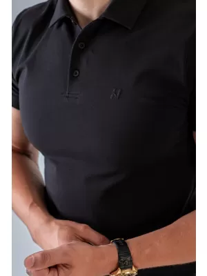 Moške majice s kratkimi rokavi NEBBIA MIKE MUSCLE FIT POLO 157 ČRNA