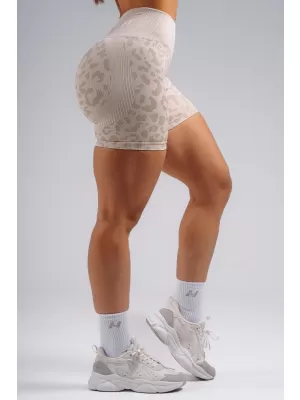Kompresijske push-up kratke hlače z leopardjim potiskom NEBBIA PRIMAL 856 KREMNI LEOPARD