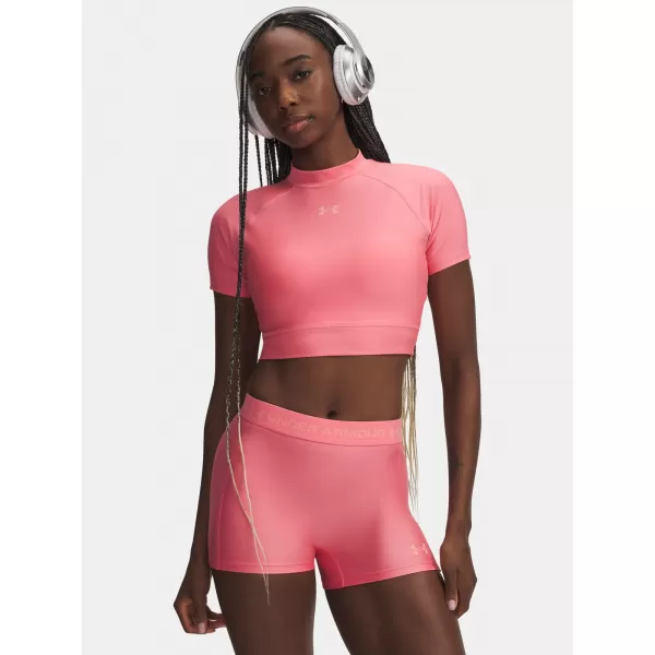  Ženska majica s kratkimi rokavi UNDER ARMOUR HEATGEAR CROP MOCK SS 6010006-600 ROZA 