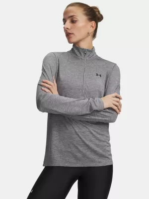 Ženska majica s kratkimi rokavi UNDER ARMOUR TECH 1/2 ZIP- TWIST 1384225-709 SIVI POUDARKI