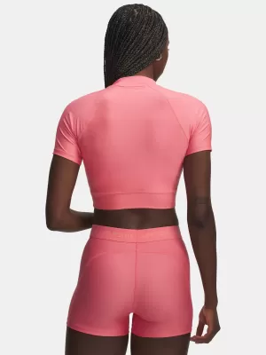 Ženska majica s kratkimi rokavi UNDER ARMOUR HEATGEAR CROP MOCK SS 6010006-600 ROZA