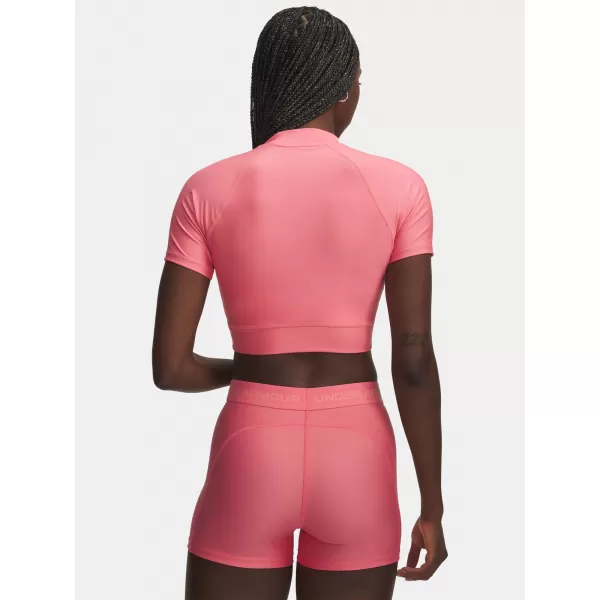  Ženska majica s kratkimi rokavi UNDER ARMOUR HEATGEAR CROP MOCK SS 6010006-600 ROZA 