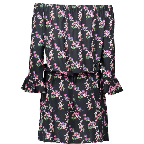  Ženska obleka z ruffles NUMOCO A198-3 ČRN 