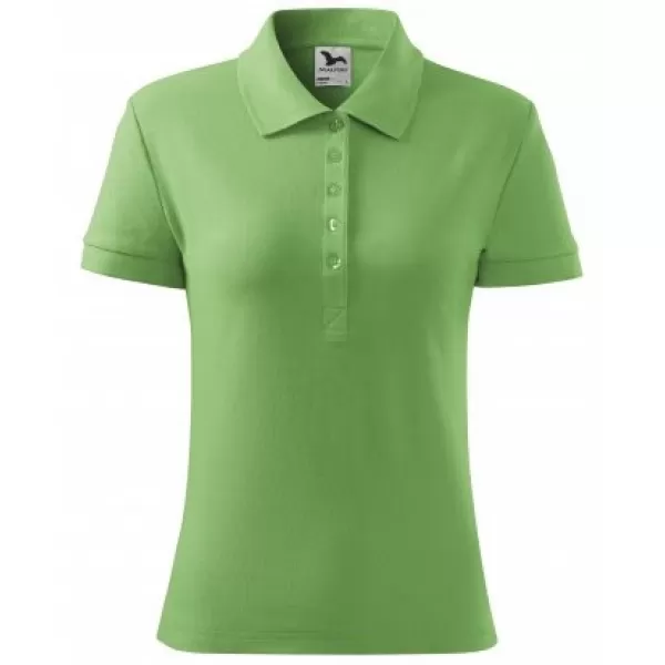  Ženska majica s kratkimi rokavi z ovratnikom MALFINI COTTON 213 TRAVNATO ZELENA 