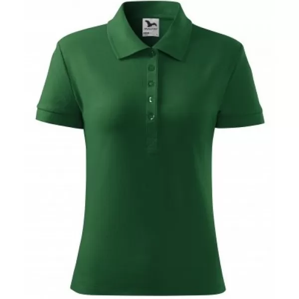  Ženska majica s kratkimi rokavi z ovratnikom MALFINI COTTON 213 STEKLENICA ZELENA 