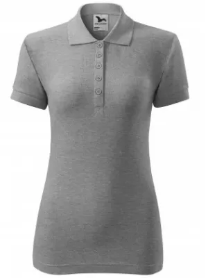 Ženska majica s kratkimi rokavi z ovratnikom MALFINI COTTON 213 TEMNO SIVI POUDARKI