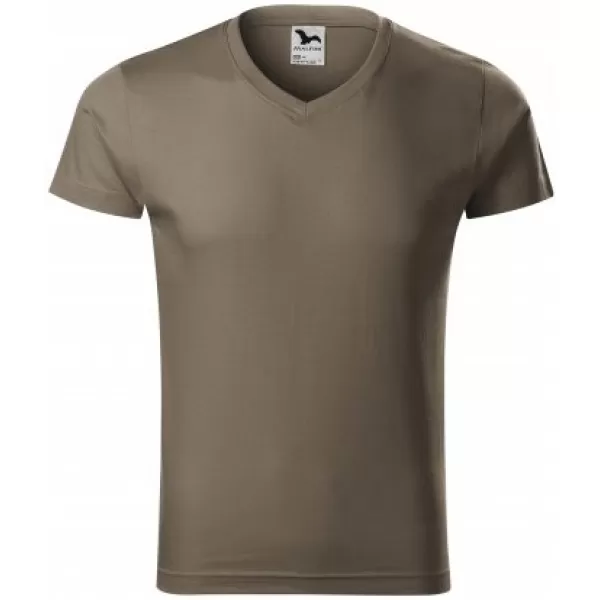  Moška majica s kratkimi rokavi MALFINI SLIM FIT V-NECK 146 VOJSKE 