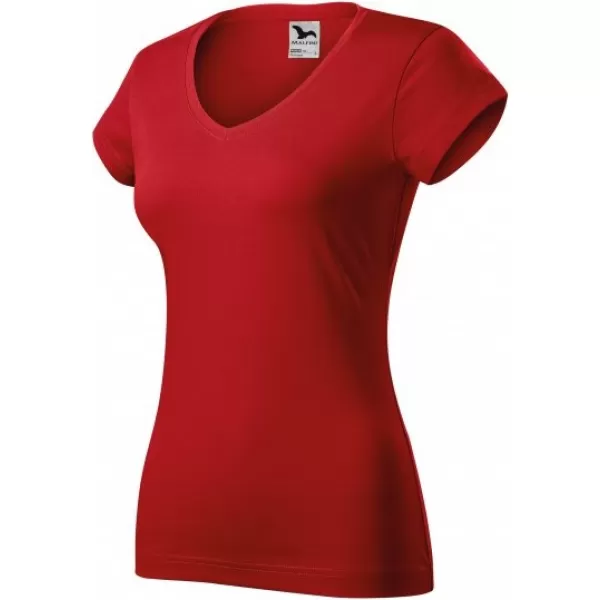  Ženska majica s kratkimi rokavi MALFINI FIT V-NECK 162 RDEČA 