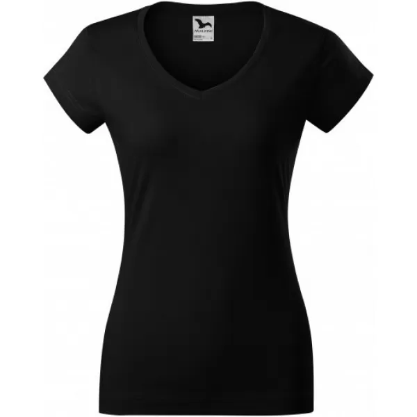  Ženska majica s kratkimi rokavi MALFINI FIT V-NECK 162 ČRNA 
