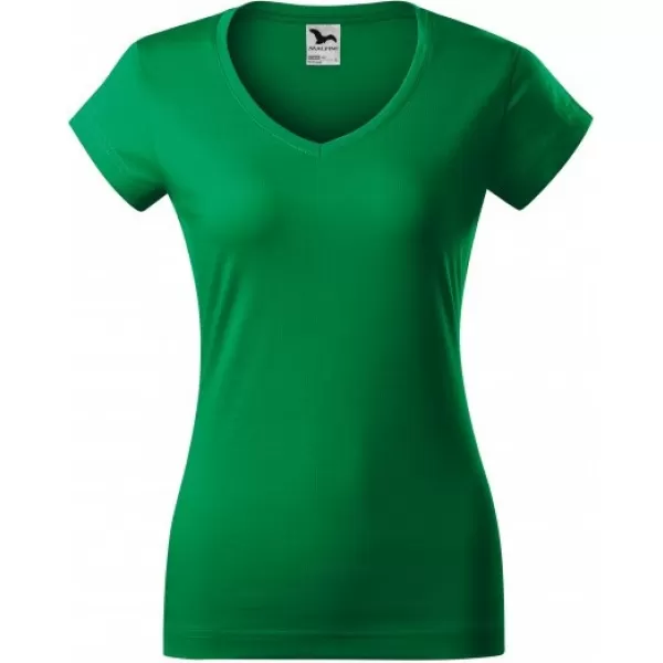  Ženska majica s kratkimi rokavi MALFINI FIT V-NECK 162 SREDNJE ZELENA 