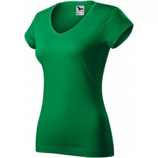  Ženska majica s kratkimi rokavi MALFINI FIT V-NECK 162 SREDNJE ZELENA 