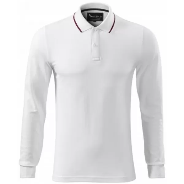  Moška majica z dolgimi rokavi in ​​ovratnikom MALFINI PREMIUM CONTRAST STRIPE LS 258 BELA 