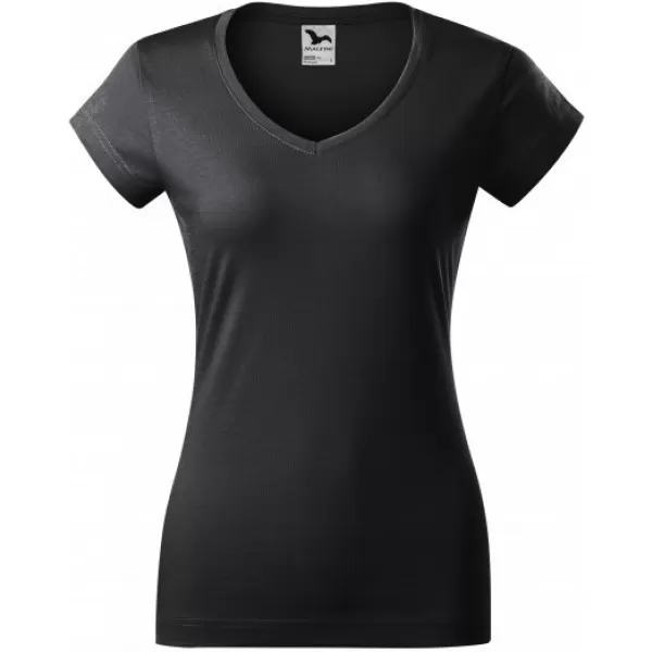  Ženska majica s kratkimi rokavi MALFINI FIT V-NECK 162 EBENOVINASTO SIVA 