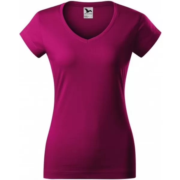  Ženska majica s kratkimi rokavi MALFINI FIT V-NECK 162 FUKSIJA RDEČA 
