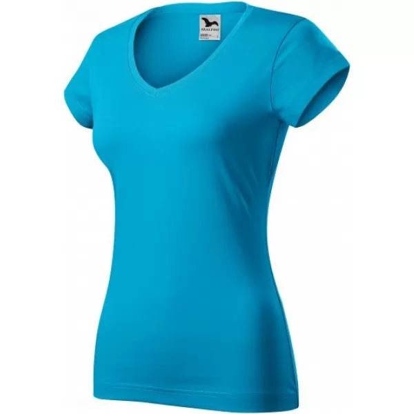  Ženska majica s kratkimi rokavi MALFINI FIT V-NECK 162 TURKIZNA 