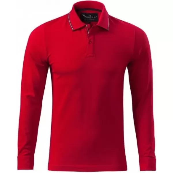  Moška majica z dolgimi rokavi in ​​ovratnikom MALFINI PREMIUM CONTRAST STRIPE LS 258 RDEČA FORMULA 