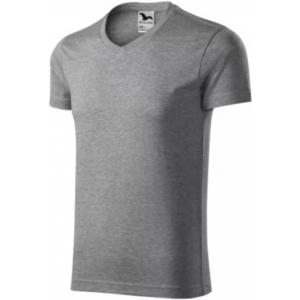  Moška majica s kratkimi rokavi MALFINI SLIM FIT V-NECK 146 TEMNO SIVI POUDARKI 