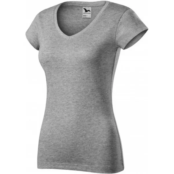  Ženska majica s kratkimi rokavi MALFINI FIT V-NECK 162 TEMNO SIVI POUDARKI 