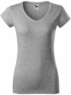 Ženska majica s kratkimi rokavi MALFINI FIT V-NECK 162 TEMNO SIVI POUDARKI