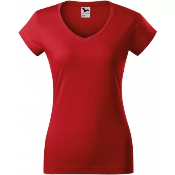  Ženska majica s kratkimi rokavi MALFINI FIT V-NECK 162 RDEČA 